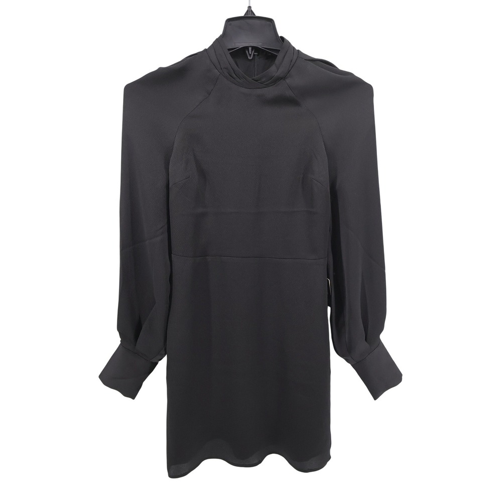 NEW Express High Neck Puff Sleeve Mini Dress Black Long Sleeve Womens XS $80
